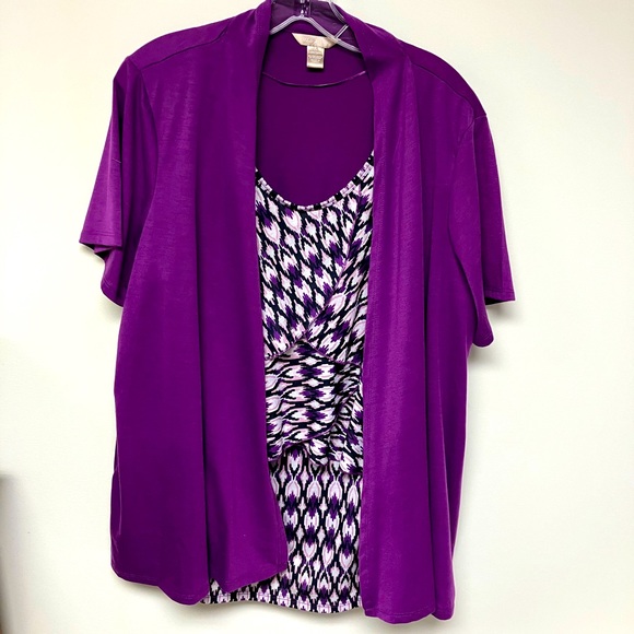 White Stag Tops - White Stag, blouse with attached shrug, purple print, 2X (18W/20W).